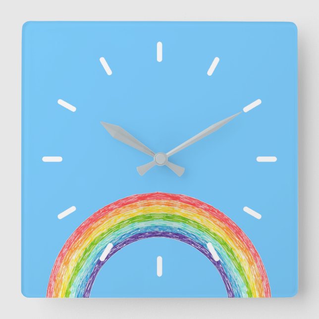 Reloj Cuadrado Arcoiris y cielo azul (Anverso)