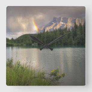 Reloj Cuadrado Arcoiris y montañas, Alberta Canadá