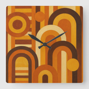 Reloj Cuadrado Arcos y manchas solares Diseño geométrico retro MC