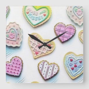 Reloj Cuadrado Ardientes corazones lindos y singulares Dibujo