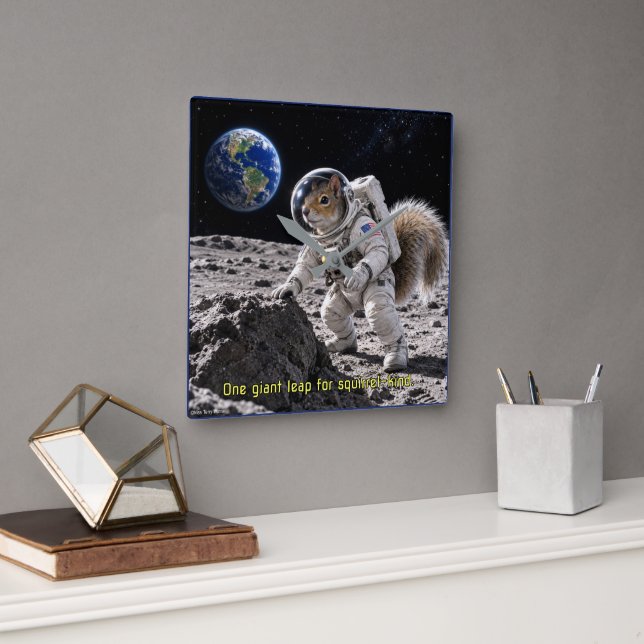 Reloj Cuadrado Ardilla en el espacio (Oficina)