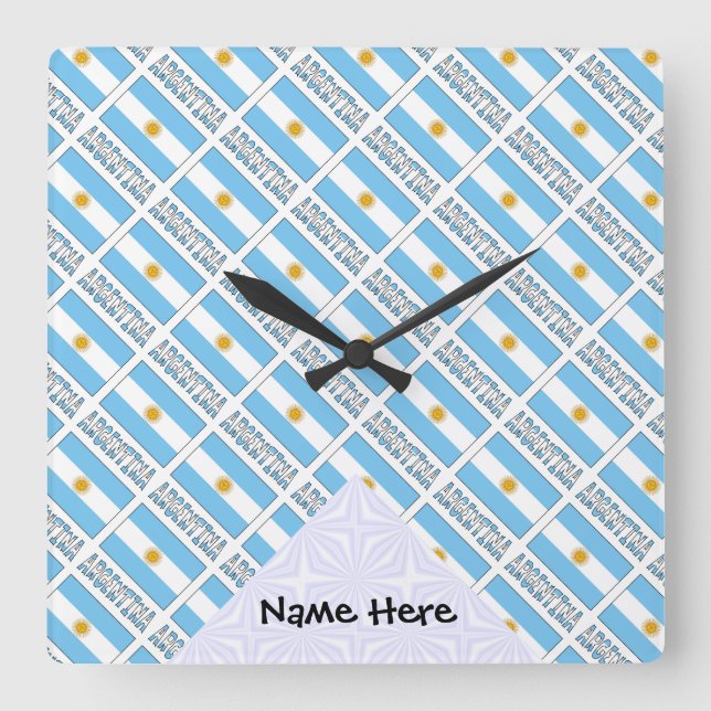 Reloj Cuadrado Argentina and Argentine Flag Tiled with Your Name  (Anverso)