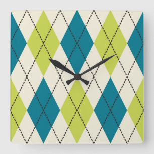 Reloj Cuadrado Argyle azul y verde