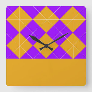 Reloj Cuadrado Argyle morado y Naranja