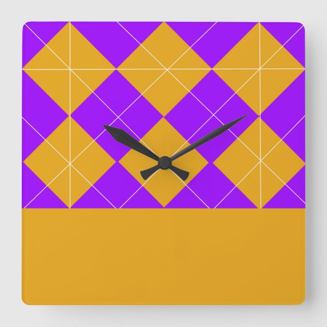 Reloj Cuadrado Argyle morado y Naranja (Anverso)