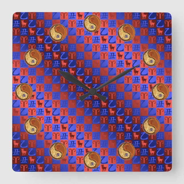 Reloj Cuadrado Aries & Buey de Madera (Anverso)
