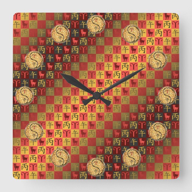 Reloj Cuadrado Aries & Caballo de Fuego (Anverso)