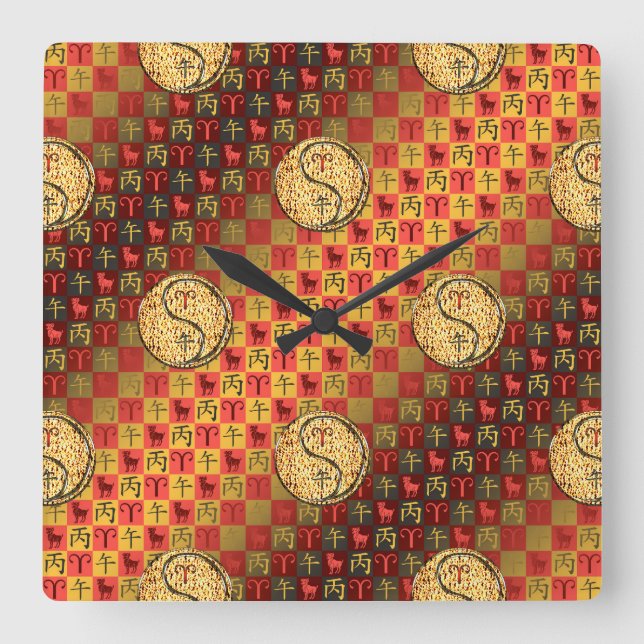 Reloj Cuadrado Aries & Caballo de Fuego (Anverso)