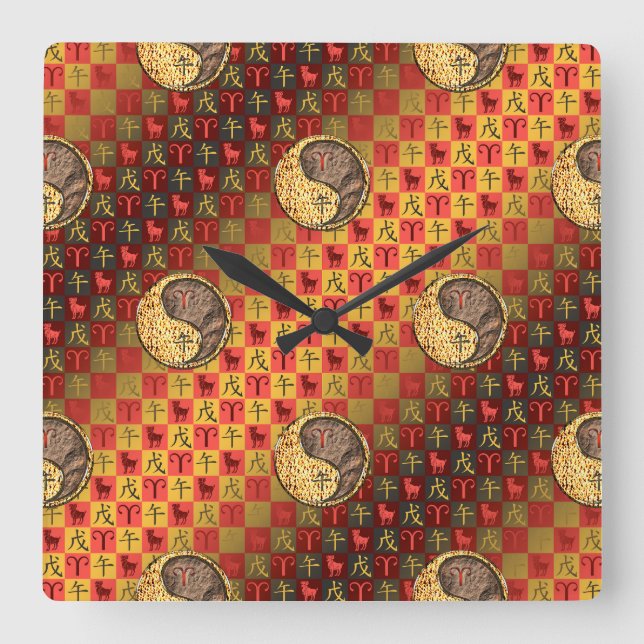 Reloj Cuadrado Aries & Caballo de Tierra (Anverso)