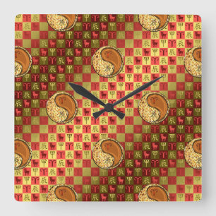 Reloj Cuadrado Aries & Dragón de Madera