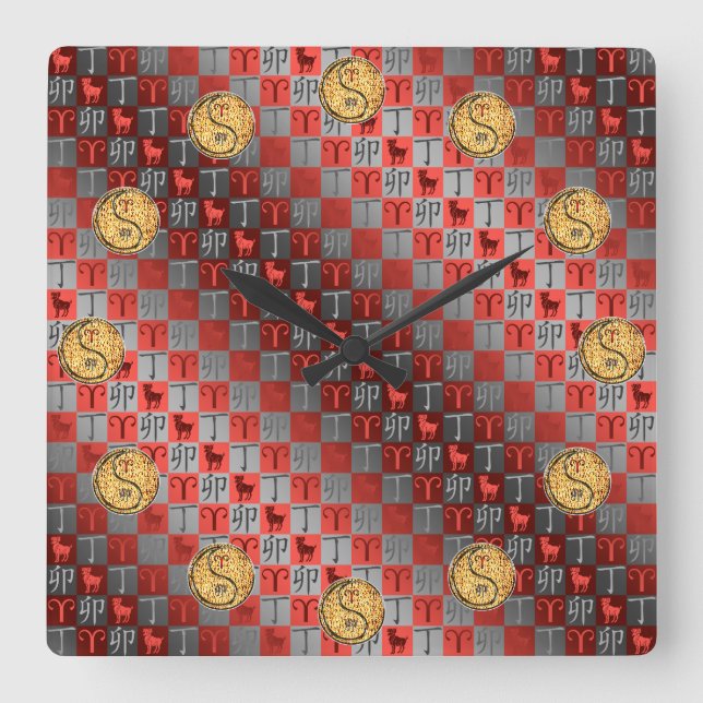 Reloj Cuadrado Aries & Fire Rabbit (Anverso)