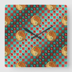 Reloj Cuadrado Aries & Perro de Madera