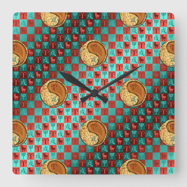 Reloj Cuadrado Aries & Perro de Madera (Anverso)
