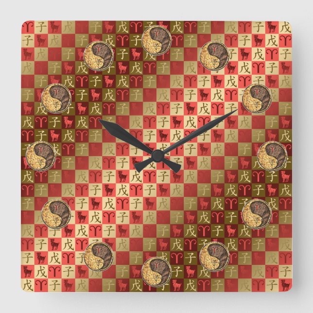 Reloj Cuadrado Aries & Rata de Tierra  Rompecabezas (Anverso)