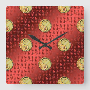 Reloj Cuadrado Aries & Tigre de Metal