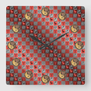 Reloj Cuadrado Aries y Conejo de Tierra