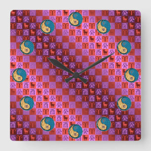 Reloj Cuadrado Aries y Gallo de Agua