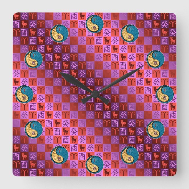 Reloj Cuadrado Aries y Gallo de Agua (Anverso)