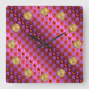 Reloj Cuadrado Aries y Gallo de Fuego