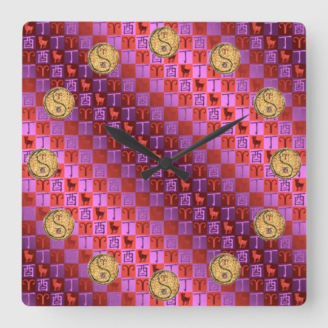 Reloj Cuadrado Aries y Gallo de Fuego (Anverso)