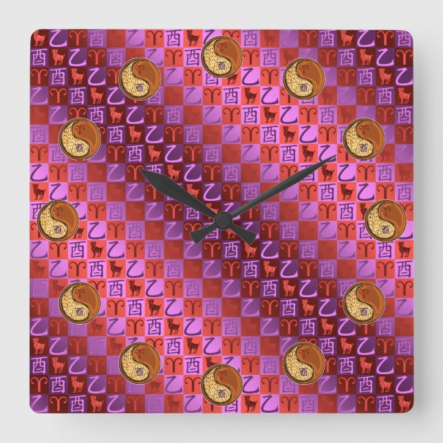 Reloj Cuadrado Aries y Gallo de Madera (Anverso)