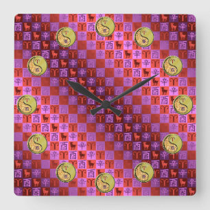 Reloj Cuadrado Aries y Gallo de Metal