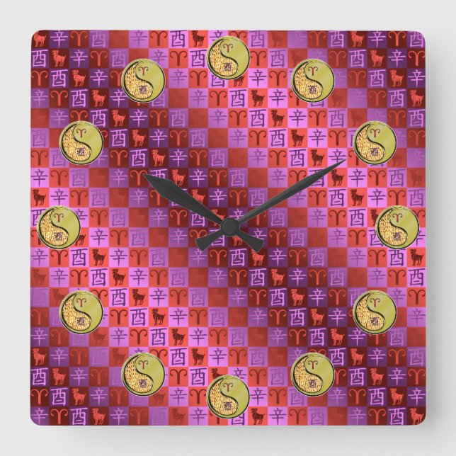 Reloj Cuadrado Aries y Gallo de Metal (Anverso)
