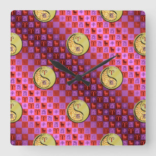 Reloj Cuadrado Aries y Gallo de Metal