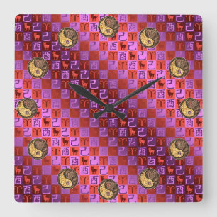 Reloj Cuadrado Aries y Gallo de Tierra