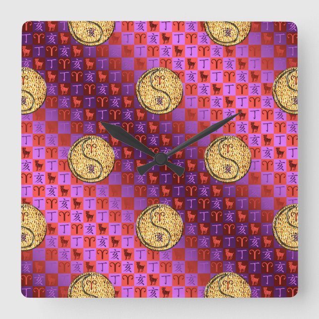 Reloj Cuadrado Aries y Jabalí de Fuego (Anverso)