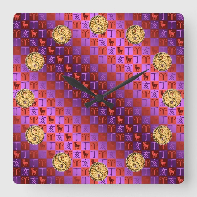 Reloj Cuadrado Aries y Jabalí de Fuego (Anverso)