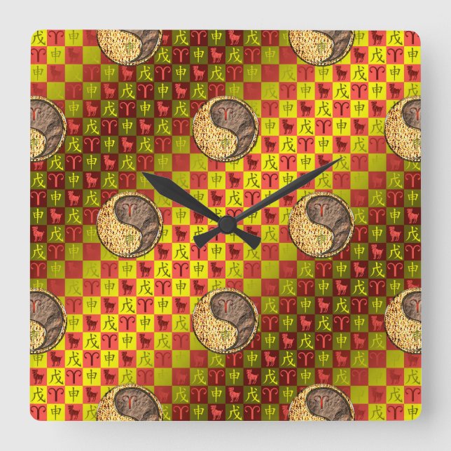 Reloj Cuadrado Aries y Mono de Tierra (Anverso)