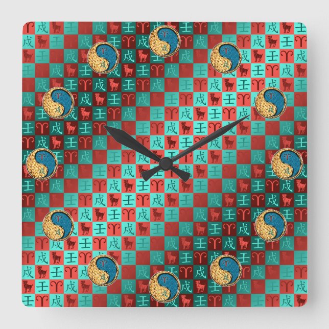 Reloj Cuadrado Aries y Perro de Agua (Anverso)