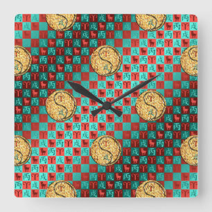 Reloj Cuadrado Aries y Perro de Fuego