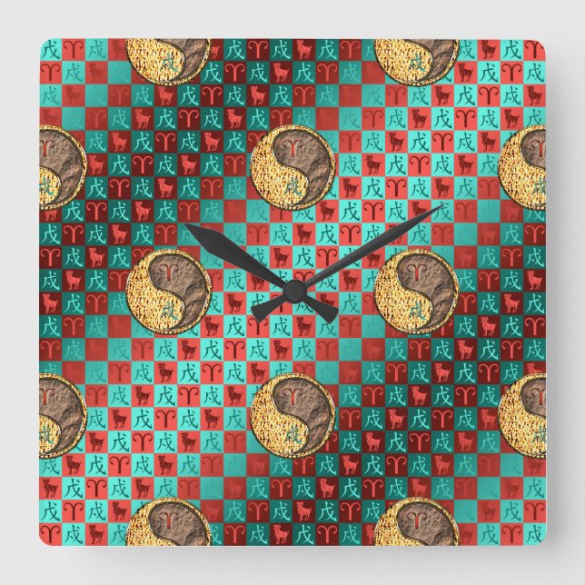Reloj Cuadrado Aries y Perro de Tierra (Anverso)