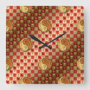 Reloj Cuadrado Aries y Rata de Madera