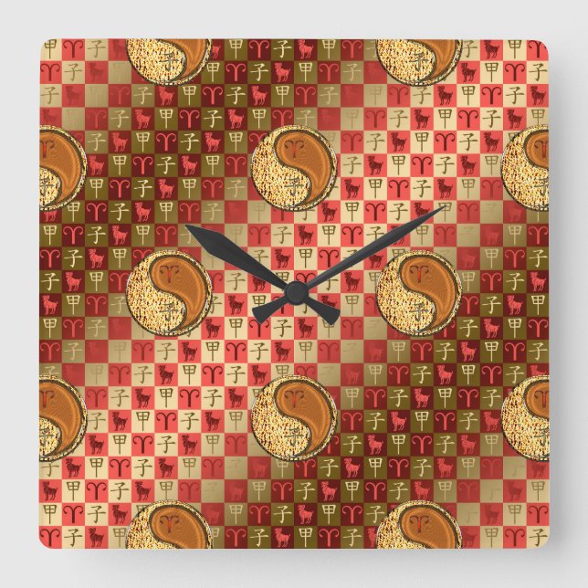 Reloj Cuadrado Aries y Rata de Madera (Anverso)