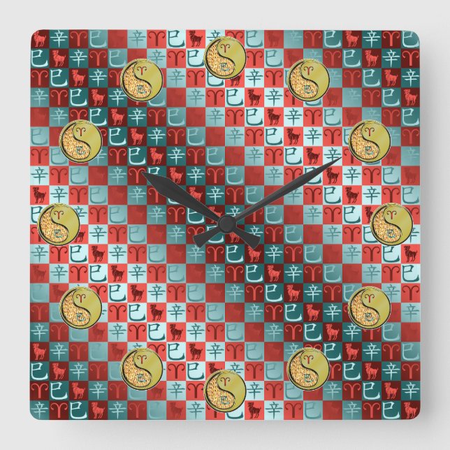 Reloj Cuadrado Aries y Serpiente de Metal (Anverso)