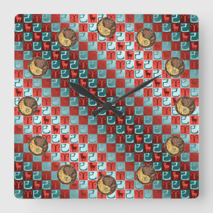 Reloj Cuadrado Aries y Serpiente de Tierra