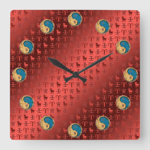 Reloj Cuadrado Aries y Tigre de Agua