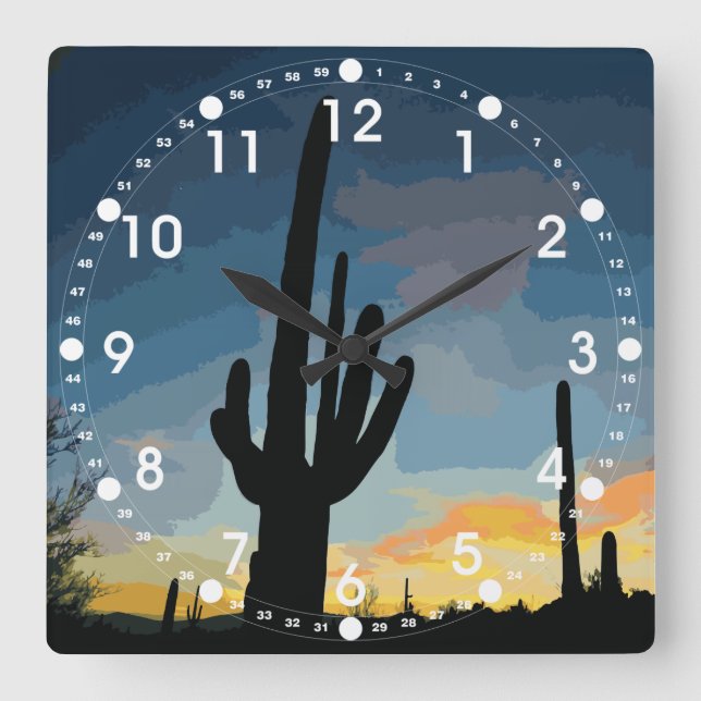 Reloj Cuadrado Arizona Saguaro Cactus Southwestern Sunset (Anverso)