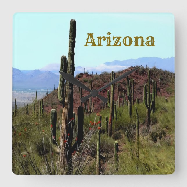 Reloj Cuadrado Arizona saguaro mountain landscape  (Anverso)