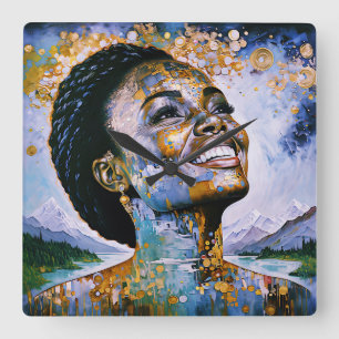 Reloj Cuadrado "Armonía en oro y cielo"