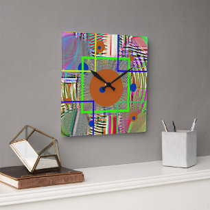 Reloj Cuadrado Armonía Geometría — Acuarela vibrante de arte popu