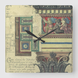 Reloj Cuadrado Arquitectura antigua, columna con moldura de corni