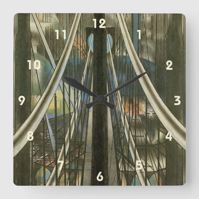 Reloj Cuadrado Arquitectura de Nueva York, puente de Brooklyn (Anverso)