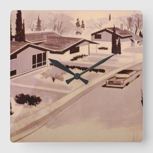 Reloj Cuadrado Arquitectura moderna de los mediados de siglo (Anverso)