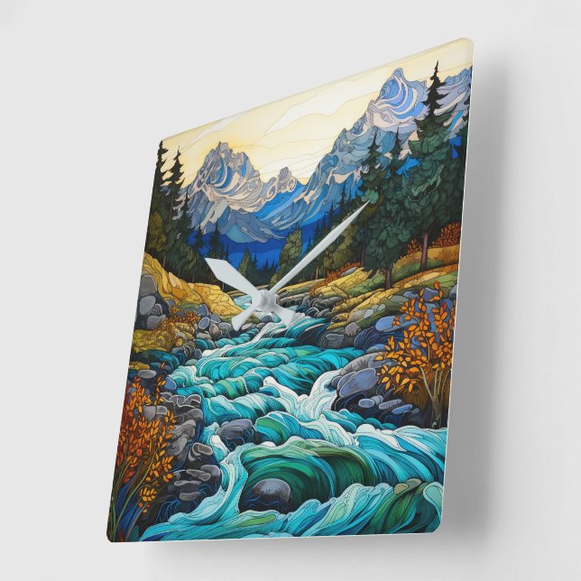 Reloj Cuadrado Arroyo de montaña (Ángulo)