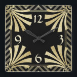 Reloj Cuadrado Art Deco<br><div class="desc">Black and Gold Art Deco Es hora de mostrar tu arte, fotos y texto favoritos con un reloj de pared redondo personalizado de Zazzle. Disponible en dos tamaños, este reloj de pared está fabricado con el proceso de impresión AcryliPrint®HD; luce cualquier diseño de la forma más vibrante y con la...</div>