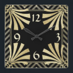 Reloj Cuadrado Art Deco<br><div class="desc">Black and Gold Art Deco Es hora de mostrar tu arte, fotos y texto favoritos con un reloj de pared redondo personalizado de Zazzle. Disponible en dos tamaños, este reloj de pared está fabricado con el proceso de impresión AcryliPrint®HD; luce cualquier diseño de la forma más vibrante y con la...</div>